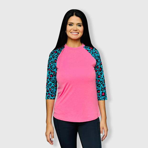 Cheetah Turquoise Pink Polyester Top