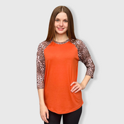 Cheetah Orange Dark Brown Polyester Top