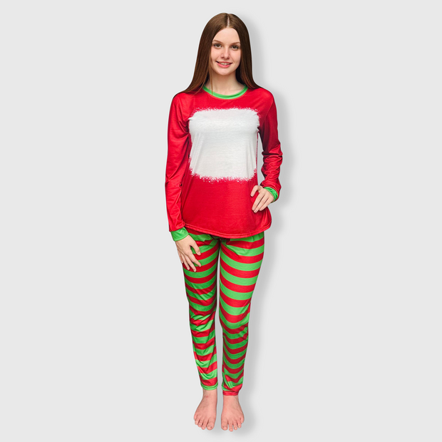 Christmas FAUX Bleached Red Green Family Pajama Set (Kids & Adult)