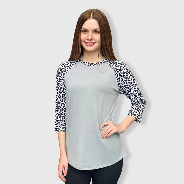 Cheetah Gray Black White Polyester Top