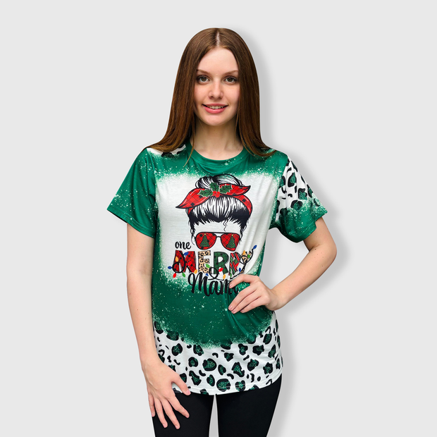 Merry Mama Green Cheetah Short Sleeve Top