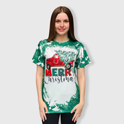 Merry Christmas Truck Green Short Sleeve Top