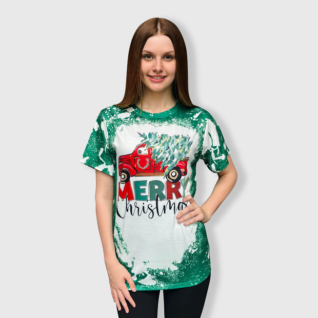 Merry Christmas Truck Green Short Sleeve Top