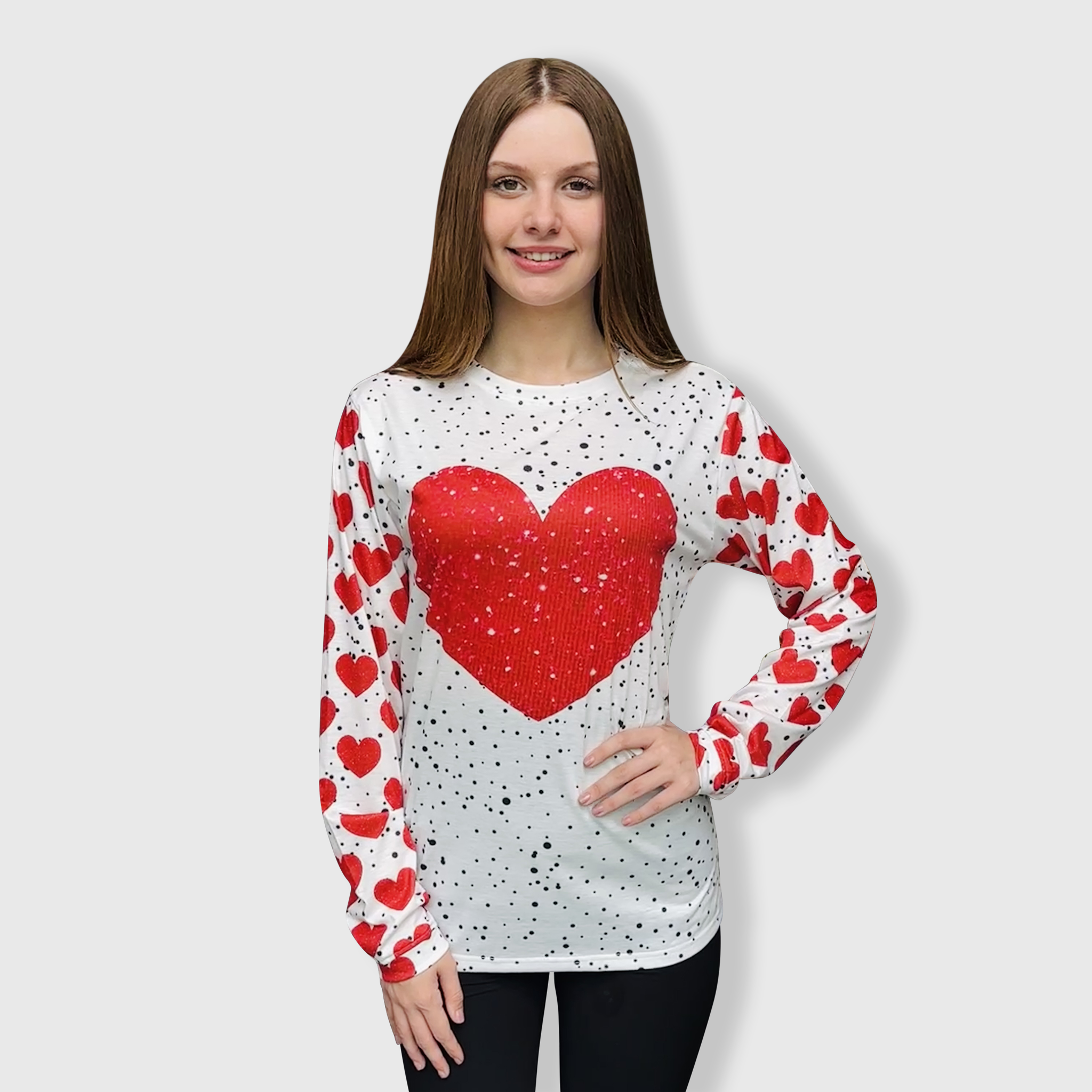 Red Heart Polka Dot White Top