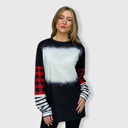 Black Plaid Stripe Long Sleeve Blank Top