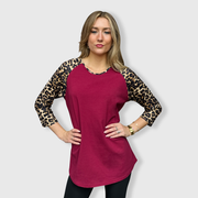 Cheetah Print Burgundy Raglan