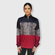 Cheetah Burgundy Black Quarter Zip Top