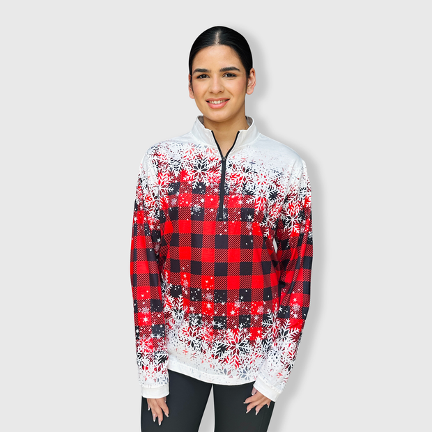 Buffalo Plaid Snowflakes Quarter Zip Top