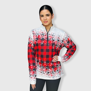 Buffalo Plaid Snowflakes Quarter Zip Top