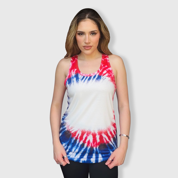 Tie Dye 4th of July Blank Faux Bleached Tank Top