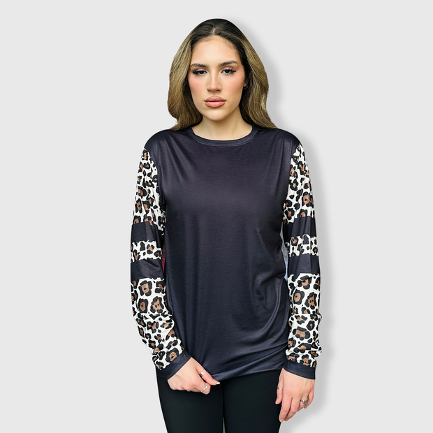 Cheetah Black Spliced Long Sleeve Top