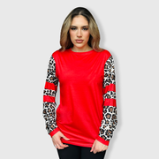 Cheetah Red Spliced Long Sleeve Top