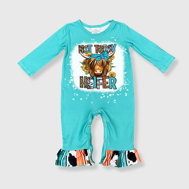 'Not Today Heifer' Turquoise Serape Romper