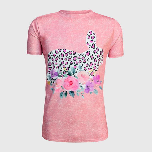 Easter Cheetah Coral Floral Bunny Top