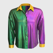 Mardi Gras Metallic Button Down Top