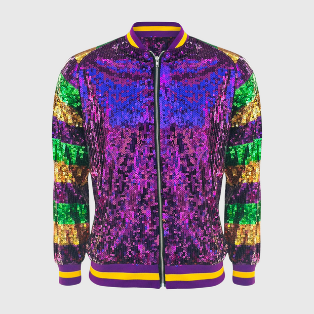 Mardi Gras Varsity Sequin Bomber Jacket