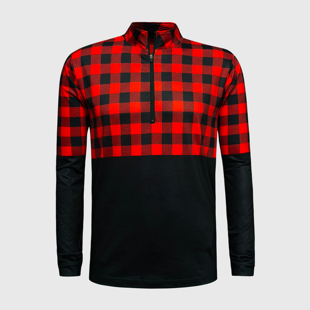 Buffalo Plaid Red Color Block Quarter Zip Top