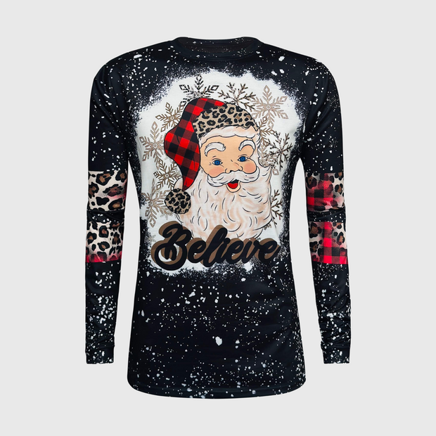 Santa Believe Black Long Sleeve Top