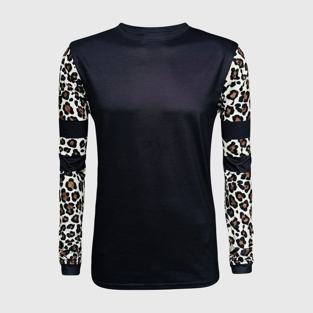 Cheetah Black Spliced Long Sleeve Top