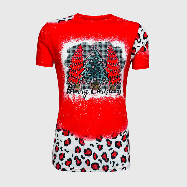 Merry Christmas Red Cheetah Short Sleeve Top