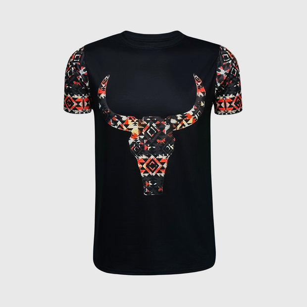 Steer Skull Aztec Black Top