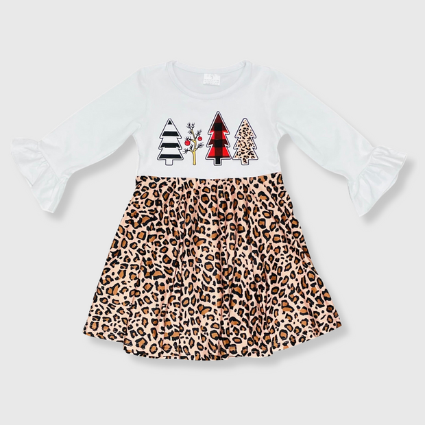 Cheetah White Tree Christmas Dress