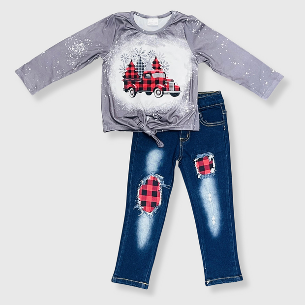 Buffalo Plaid Bleached Christmas Truck Pant Outfit