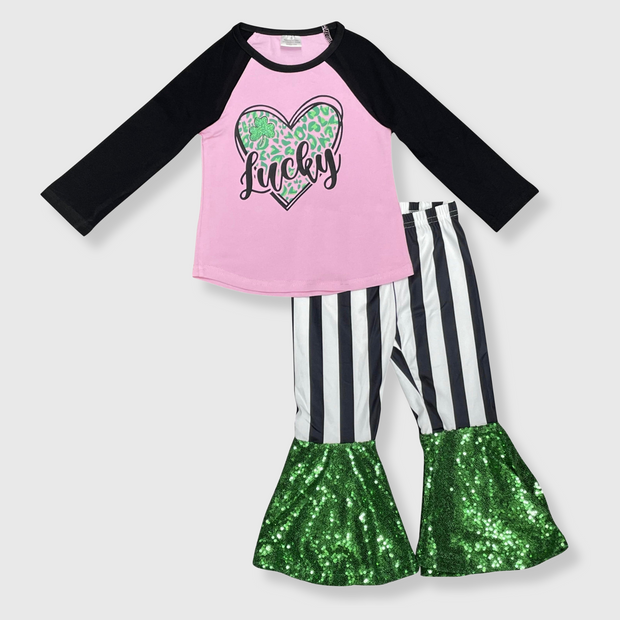 St. Patricks Pink Lucky Sequin Outfit Kids