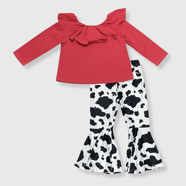 Cow Print Red Off The Shoulder Outfit Kids