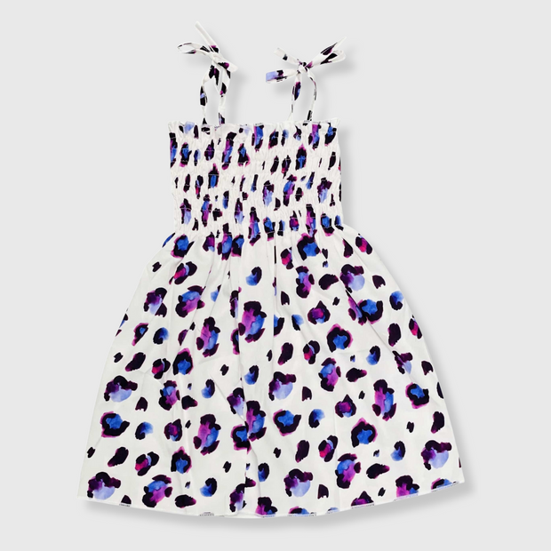 Girl's Ruched Purple Cheetah Sundress