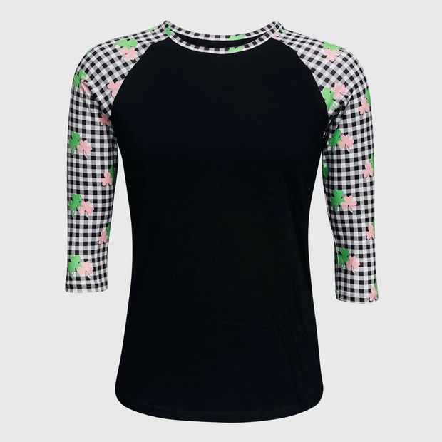 St. Patrick's Plaid Clover Black Top