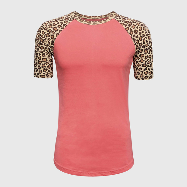 Cheetah Animal Print Short Sleeve Coral Top