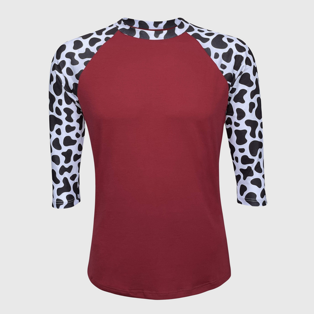 Cow Black Maroon Polyester Top