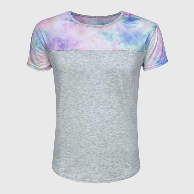 Tie Dye Pastel Gray Short Sleeve Top