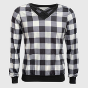 Crisscross V-Neck Black White Plaid Top