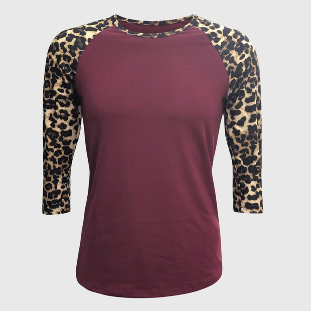 Cheetah Print Burgundy Raglan