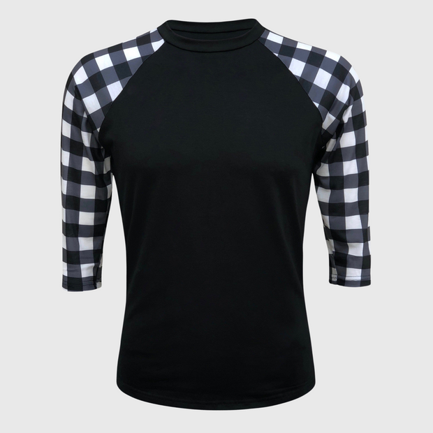 Plaid Raglan Black White Checkered