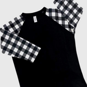 Plaid Raglan Black White Checkered