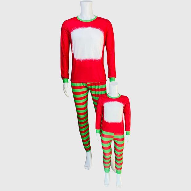 Christmas FAUX Bleached Red Green Family Pajama Set (Kids & Adult)