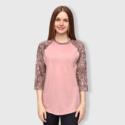 ILTEX Apparel Adult Clothing Cheetah Dusty Pink Polyester Top