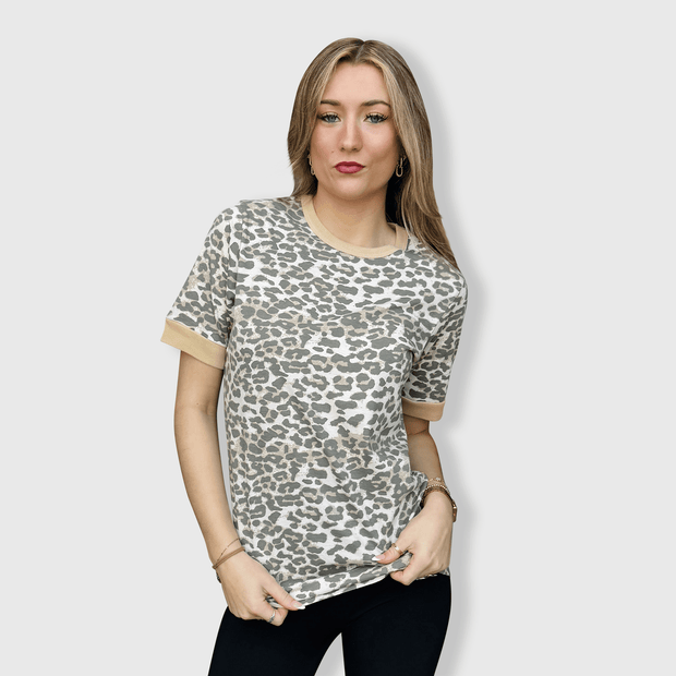 ILTEX Apparel Adult Clothing Cheetah Faded Tan Short Sleeve Top