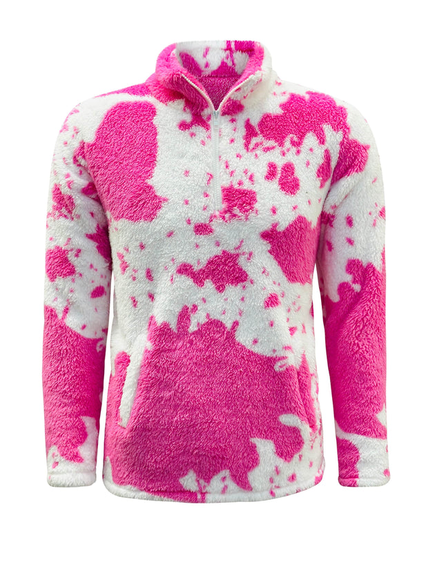 ILTEX Apparel Adult Clothing Sherpa Pink Cow Pullover Women