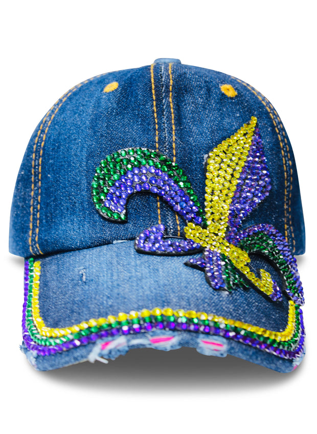 ILTEX Apparel Caps HT1007 - Mardi Gras Denim Fleur De Lis Hat