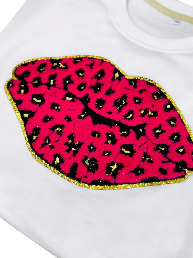 ILTEX Apparel Chenille Patches CP1005 - Pink Leopard Lips Chenille Patch
