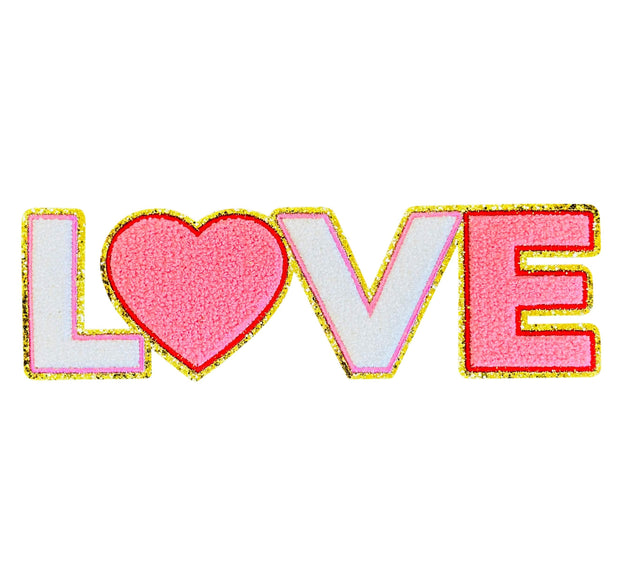 ILTEX Apparel Chenille Patches CP1008 - White Pink Love Chenille Patch