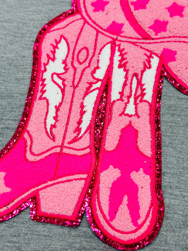 ILTEX Apparel Chenille Patches CP1017 - Pink Cowboy Boots Chenille Patch