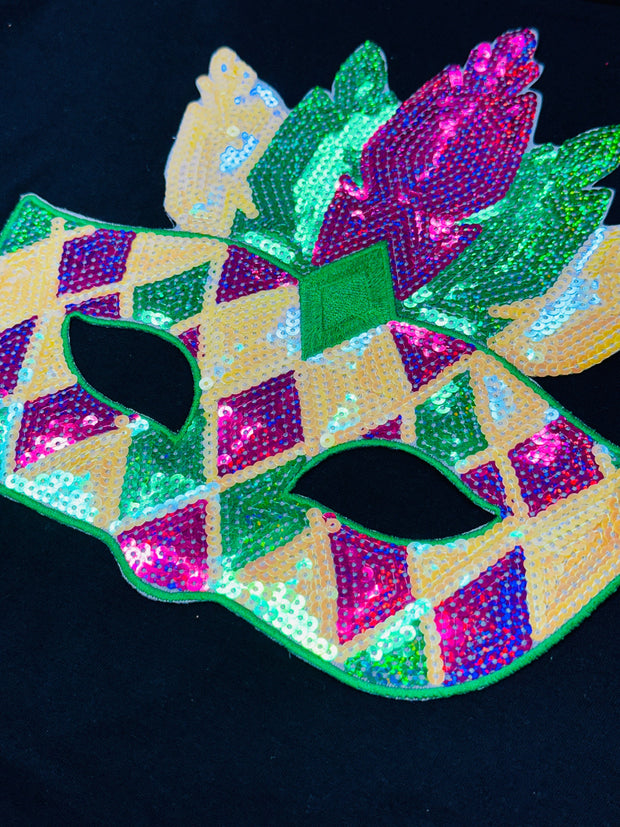 ILTEX Apparel Chenille Patches CP1022 - Mardi Gras Mask Chenille Sequin Patch