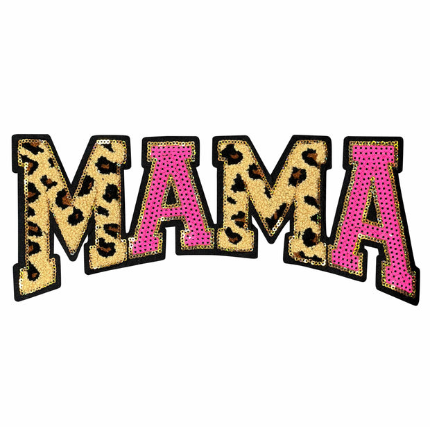 ILTEX Apparel Chenille Patches CP1033 - MAMA Cheetah Pink Chenille Sequin Patch