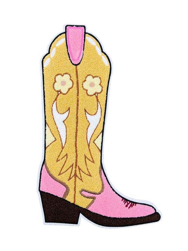 ILTEX Apparel Chenille Patches CP1056 - Cowboy Boot Pink Tan Chenille Patch