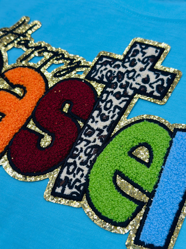 ILTEX Apparel Chenille Patches CP1084 - Happy Easter Cross Chenille Patch